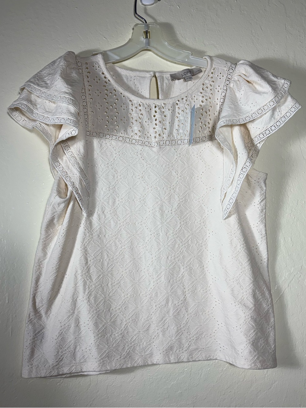 LOFT Cream Eyelet Flutter-Sleeve Blouse